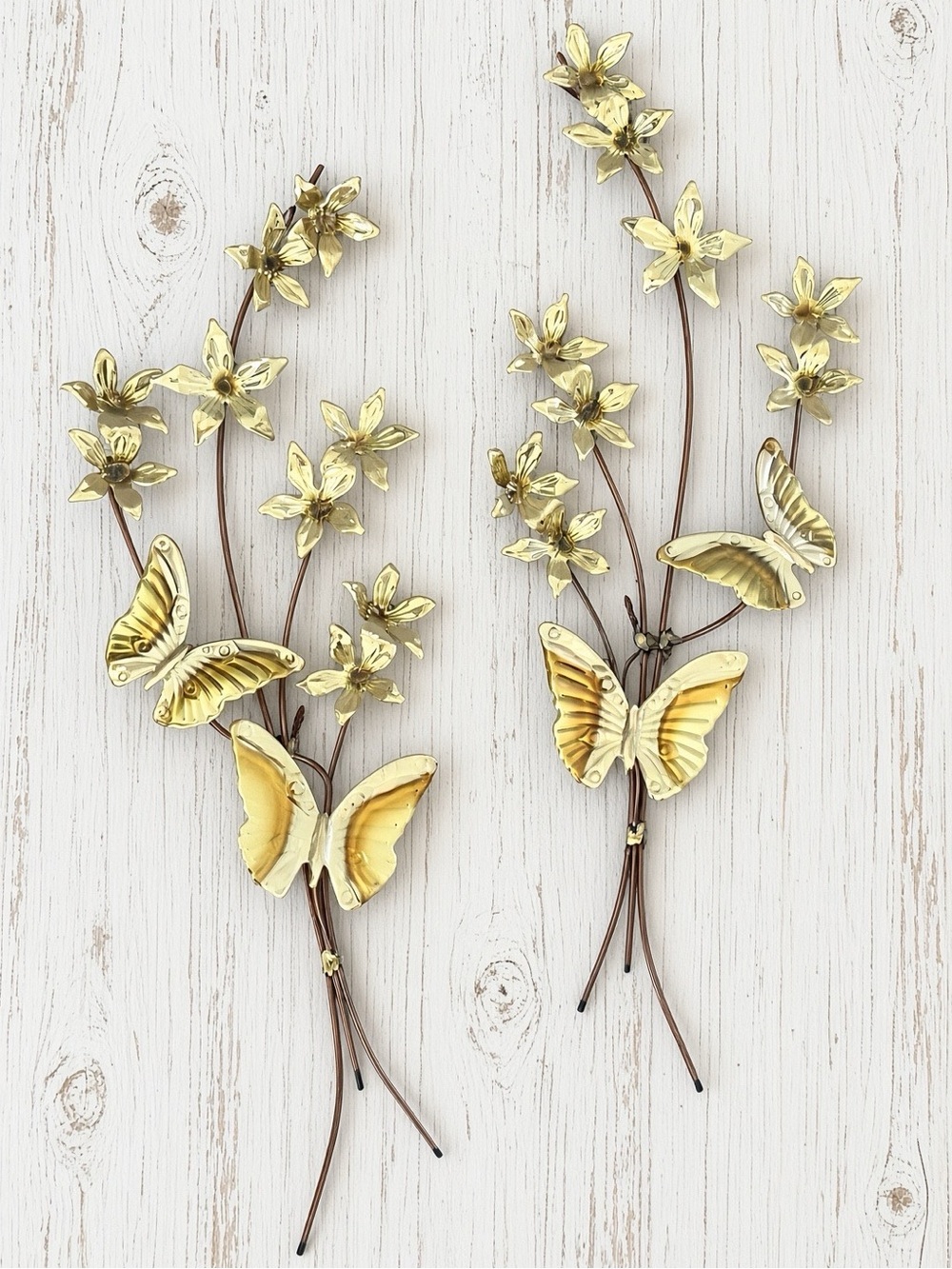 Vintage Homco Home Interiors Gold Butterfly Flower Picks Set of 2